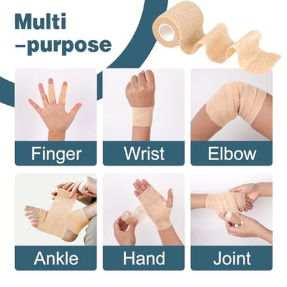 AZEN 80 Pack Self Adhesive Bandage Wrap, 2" X 5 Yards Elastic Cohesive Bandage Wrap, Skin Color Athletic Tape, Vet Wrap, Ankle Tape, Tattoo Grip Tape Wrap - color: Beige, size: 2IN - 80Pack