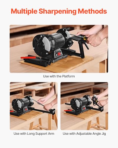 VEVOR Multi-Grind Sharpening System, Vari-Grind Pro Sharpening Jig Kit for 6" & 8" Bench Grinders – with Platform, Long Support Arm & Fingernail Gouge Jig, for Chisels, Woodturning, Plane Irons