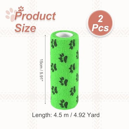 Pet Wrap Bandages, 6 Inch 5 Yard Self Adhesive Bandage Wrap, Pet Non-Woven Tape First Aid Cohesive Gauze, (Emerald Green/Paw, 2 Pcs), Intended for Dog/Cat/Bird/Legs/Paws/Wound - color: Emerald Green, size: 6 inch