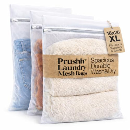 3Pc Spacious Durable Mesh Laundry Bags (16x20 Inches) Protects Delicates, Fine Mesh for Uniform Wash & Dry, Auto-Lock Zipper, Washer-Friendly, For Home, Dorm or Storage, Fits Socks to Sweaters