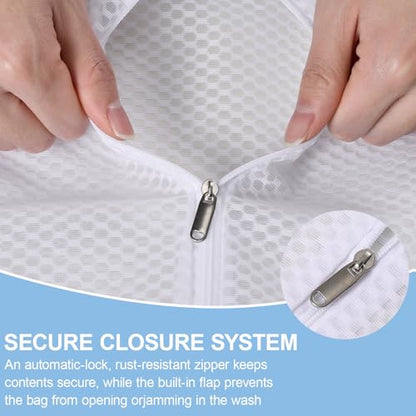 Honeycomb Mesh Laundry Bags 3 Pack (2XL+1L), Durable Washing Bags with Auto-Lock Zippers, Heavy Duty Mesh Wash Bags for Delicates, Lingerie, Bra, Sock, Travel Storage Organizer