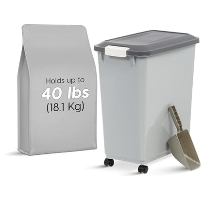 IRIS USA Dog Food Storage Container, Up to 40 lbs, Gray/Dark Gray - color: Gray/Dark Gray, size: 40 lbs