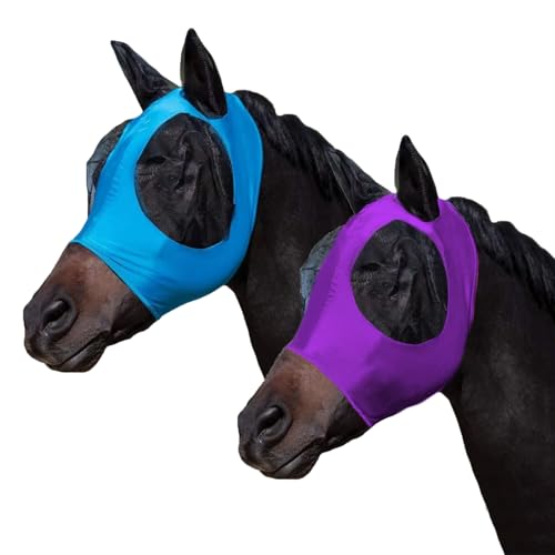 FOXLVDA Horse Fly Mask - Fly Masks for Horses with Ears Set of 2 - color: Blue/Purple