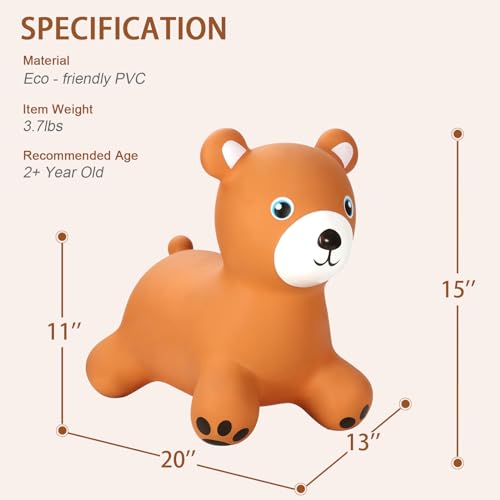 INPANY Bouncy Bear Hopper for Toddlers, Gifts Toy for Kid, Pump Included | Eco-Friendly PVC, Low Center Gravity, Cute Cartoon Design, Load 100 Lbs, Learn & Exercise & Active Fun, Gifts for 1-3 Kids - color: Brown Bear
