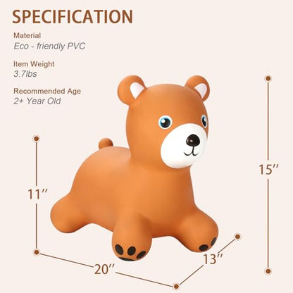INPANY Bouncy Bear Hopper for Toddlers, Gifts Toy for Kid, Pump Included | Eco-Friendly PVC, Low Center Gravity, Cute Cartoon Design, Load 100 Lbs, Learn & Exercise & Active Fun, Gifts for 1-3 Kids - color: Brown Bear