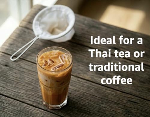 ChaTraMue Thai Tea Filter Reusable Stainless Steel Strainer, Cloth Tea Muslin, Large Size (5.3 Inches)