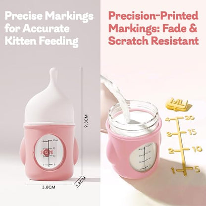 Ergonomic Pet Nursing Bottle,Puppy Bottles for Nursing Puppy Milk - 20ml Slow Flow Kitten Bottle Feeding kit for Newborn Kittens/Puppies/Small Animals, Easy-Clean Silicone Feeder (‌Pink‌) - color: ‌Blush Pink‌