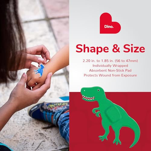 BioSwiss Bandages, Dinosaur Shaped Self Adhesive Bandage Set, Latex Free, Sterile Wound Care, 50 Count - size: 50-Count Tin, style: Dinosaur