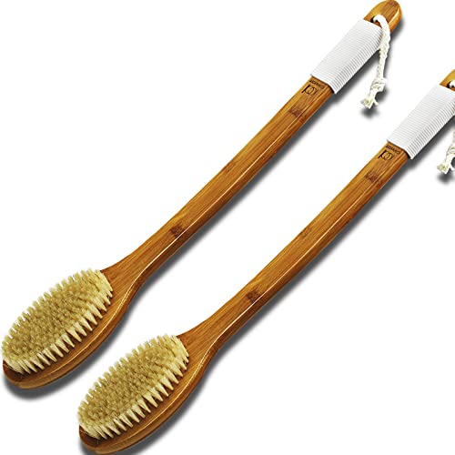 ICANdOIT-17.71Inch Natural Boar Bristles Anti-Slip Long Handle Bath Brush,Bent Handle Shower Scrubber for Exfoliating,Shower Back Brush,Exfoliation Set with Pumice Stone(2 Pack) - size: 17.71"Boar Bristles Back Brush+ Pumice-4Pack