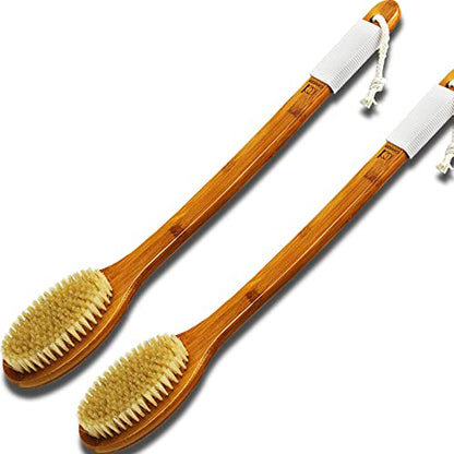 ICANdOIT-17.71Inch Natural Boar Bristles Anti-Slip Long Handle Bath Brush,Bent Handle Shower Scrubber for Exfoliating,Shower Back Brush,Exfoliation Set with Pumice Stone(2 Pack) - size: 17.71"Boar Bristles Back Brush+ Pumice-4Pack