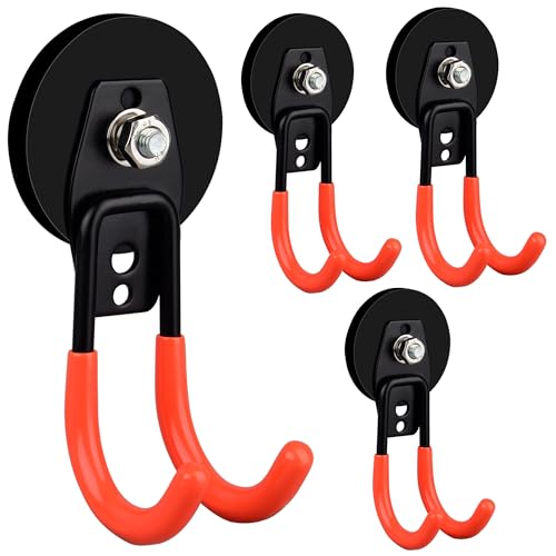 ULIBERMAGNET Garage Strong Magnetic Hooks, 4 Pack Heavy Duty Large J Hooks with Magnet, Anti-Slip Coating Magnet Hooks for Garden Tools, Ropes,Drill,Magnetic Double Hooks for Metal Cabinet,Pegboard - style: 2.59" Strong Medium J Orange 4PC