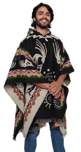 Alpaca Land, Handmade Ecuadorean Alpaca Wool Ponchos - color: Black Pomasqui