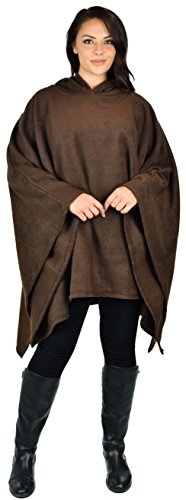 Dare2BStylish Women Poncho Style Hoodie Sweater Fleece Cover Up for Cold Weather - color: Brown