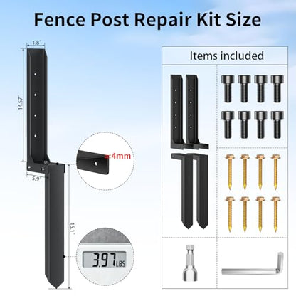2PCS Fence Post Repair Kit, H-Shaped Anchor Spike for Tilted Wood Post