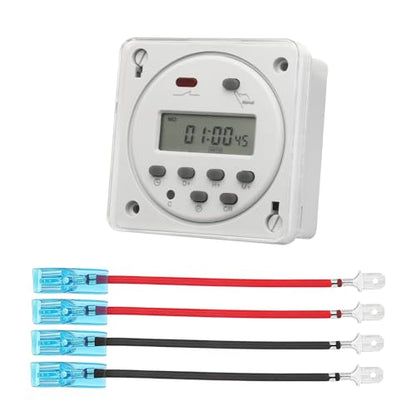 Baomain Time Switch Relay with 4 x Terminal Cable & Waterproof Cover,Digital LCD Programmable Timer,24V DC/AC Input,200-250V 16A Output,28 Programs Daily/Weekly Schedule,CN101A - size: Timer with Terminal Cable & Cover
