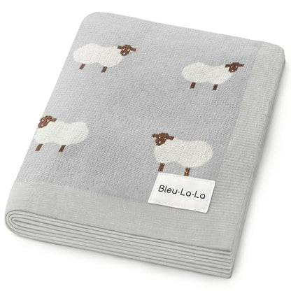 Knit Baby Swaddle Blanket - 100% Cotton Soft Cozy Lightweight Unisex Receiving Swaddling Stroller Quilt Blanket for Shower Gift Registry for Newborns Infants & Toddlers (Sheep - Grey) - color: 06 - Sheep - Grey