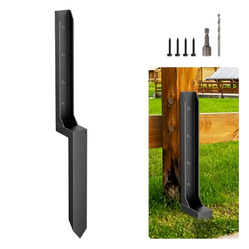 1 Pcs Fence Post Repair Kit,4×4/6x6 Fence Post Support,Heavy Duty Post Anchor Ground Spike with One-Piece Steel Anchor & Stakes for Repair Tilted, Broken Wood Fence Post - size: One-Piece