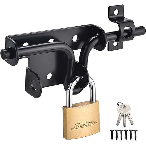 Door Lock Gate Latch, Heavy Duty Slide Bolt Door Lock with Brass Padlock - style: Slide Bolt Latch & Padlock