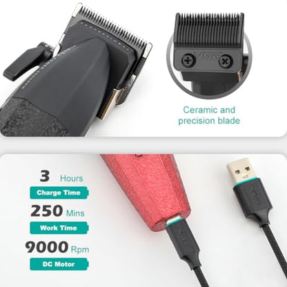 VGR 640 Professional Hair Clippers for Men with Clipper Trimmer Set, Red - color: Red
