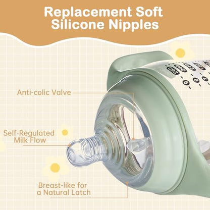 4 Pack Bottle Nipples Compatible with Natural Bottle, Replacement Soft Silicone Nipples, Breast-Like with Anti-Colic Valve (M, Medium Flow)