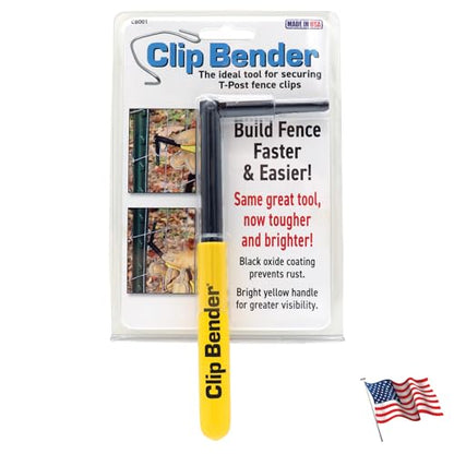 Clip Bender - Made in the USA - Steel tool used for securing T-Post fence clips - Comfortable yellow rubber grip - Black oxide coating to prevent rust. From LockNLube. - size: One-size
