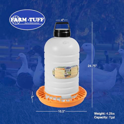 FARM-TUFF Top-Fill Duck Waterer, 7 Gallon – Durable BPA-Free Plastic Poultry Waterer with Wide Base & Splash-Reducing Design