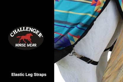 Challenger 1200D Turnout Waterproof Rain Horse Sheet Light Winter Blanket 378B - color: Turquoise Aztec, size: 84 inches