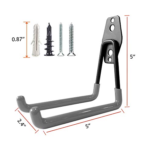 GeeWatom Garage Storage Utility Hooks，Garage Garden Tool Organizer，Steel Wall Mount Hooks, Large Garden U Hooks （2 Pack） - color: Gray