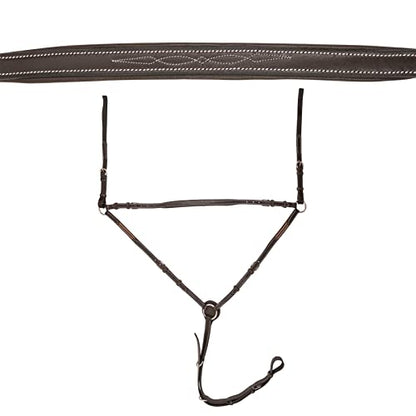 Exion English Horse Breastplate with Running Martingale | Premium 3-Point Breastplate with Wither Padding, Girth Loops & Elastic Chest | Vegetable-Tanned Leather | Black & Brown - color: Black, size: Pony