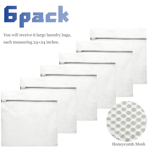 6 Pack XX-Large Mesh Laundry Bags for Delicates, 24 x 24 Inches
