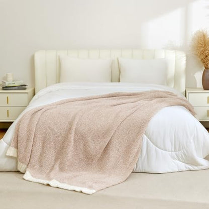 Snuggle Sac Queen Size Bedding Blankets, Super Soft Warm Oversized Bed Blankets Cozy Knit Fuzzy Blankets for Bed, Heather Beige, 90x90 inches - color: Heather Beige, size: Queen (90"x90")