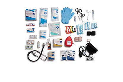 Scherber First Responder Fully-Stocked Professional Essentials EMT/EMS Trauma Kit | HSA/FSA Approved | Reflective Bag w/8 Zippered Pockets & Compartments & 200+ First Aid Supplies - Orange - color: Orange