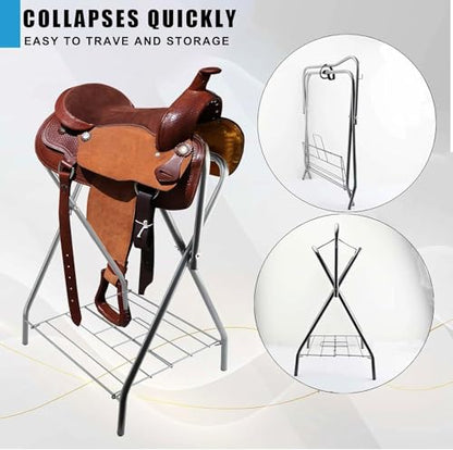 2 Pack Portable Folding Horse Saddle Stand for English & Western Saddles, 28" L x 19" W x 37.5" H, Silver - style: 2PCS Silver