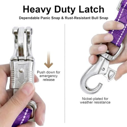 2 Pack Cross Ties for Horses, Heavy Duty Reflective Adjustable Trailer Tether (44"-78.7") with Panic & Bull Snap, 360° Anti-Tangle Barn Grooming Equipment (Purple) - color: Purple
