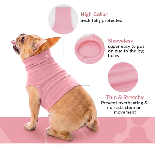 ROZKITCH Dog Snood, Medical Shirt Turtleneck Dog Neck Wound Protector | Soft Post Op Body Suit Neck and Ear Warmer Cover Head, Base Layer Wearing Under Thicker Coat/Jacket M - color: CherryPink, size: M(Chest: 20.5")