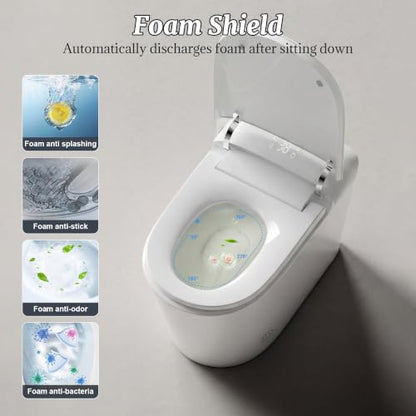 Smart Bidet Toilet with Tank Foam Shield Dual Auto Flush/Lid&Seat | Foot Sensor UV-C light Electric Modern One Piece Toilet for Bathroom with Siphon Dual Flush 0.8/1.2 GPF MAP 1000g - color: Snow White