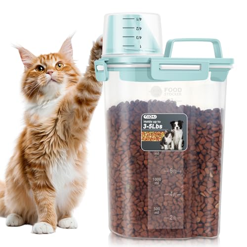 Dog Cat Food Storage Container with Cup (Dry Blue, 2.5L) - color: Light Blue, size: 2.5L