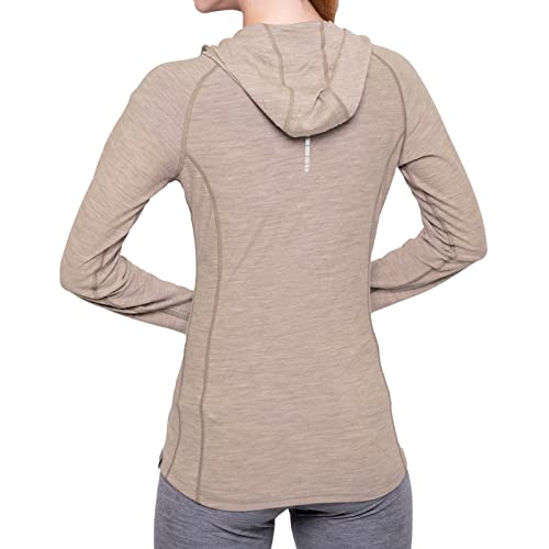 MERIWOOL Women’s Base Layer Hoodie Lightweight Merino Wool Long Sleeve Thermal - color: Khaki, size: Large
