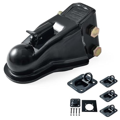 Lonffery 4 Pack Black Recessed D-Ring Tie Down Anchors and Adjustable Trailer Coupler