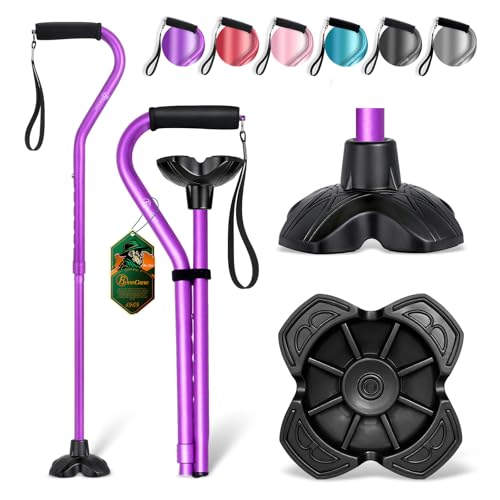 BeneCane Walking Cane Adjustable Cane with Offset Soft Cushioned Handle for Men & Women Lightweight Comfortable Extra Stability Base Mobility Aid for Men Women and Seniors - color: Purple