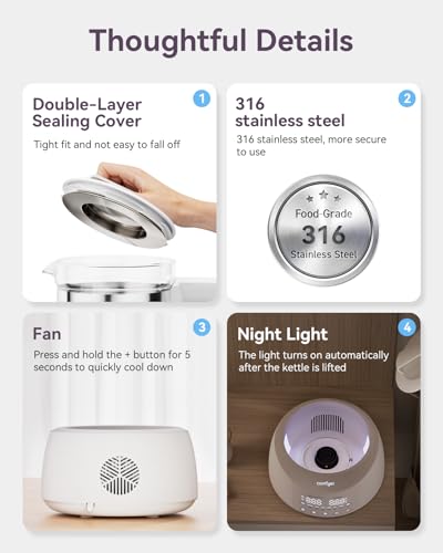 comfyer BK01 Bottle Warmer, Baby Bottle Warmer with Night Light & Faster Cooling Fan, Instantly Water Warmer, Tea Kettle Electric with 6 Temperature Control Presets, Feed Baby More Easier & Healthier