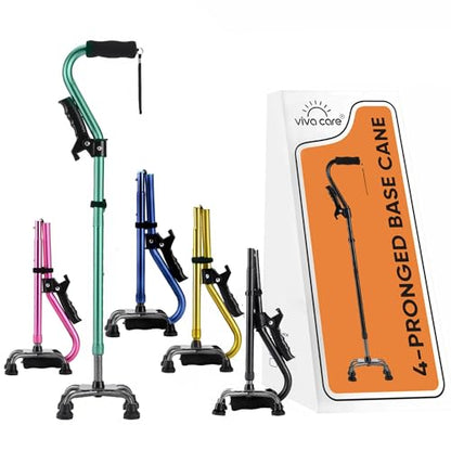 Walking Cane with 4 Prongs and Extra Side Handle – Adjustable, for Balance & Stability for Adults, Seniors, and Injured. - color: Green