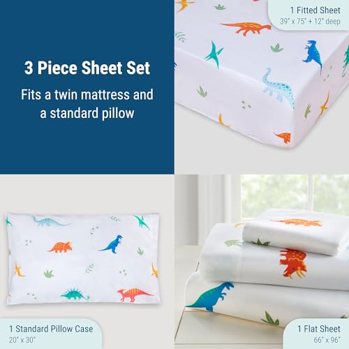 Wildkin Twin Sheet Set – Soft Microfiber, Fitted & Top Sheet, Pillowcase - Jurassic Dinosaurs - color: Jurrasic Dinosaurs