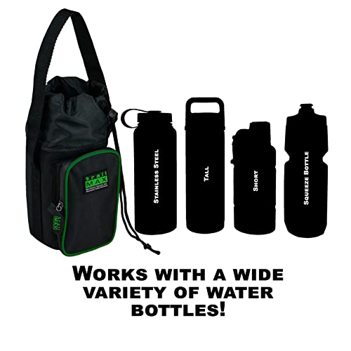 TrailMax 500 Series Water Bottle Carrier Horse Saddlebag for 1-Liter Stainless Steel Water Bottle, Insulated & Padded, 1680-denier Ripstop Nylon - color: Black with Green Piping