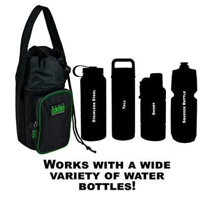 TrailMax 500 Series Water Bottle Carrier Horse Saddlebag for 1-Liter Stainless Steel Water Bottle, Insulated & Padded, 1680-denier Ripstop Nylon - color: Black with Green Piping