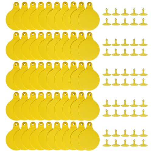 Large Cattle Ear Tags, Blank Livestock Ear Tags Animal Identification Card for Cow Cattle Calf Pig Goat Sheep Horse 50 Pieces (Yellow) - color: Yellow