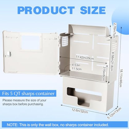 1 Set Wall Mount Locking Cabinet with Glove Box for 5 Qt Sharps Container | Locking Cabinet for Secure Sharps Disposal, Includes Wall Mount Screws, Fits 5 Quart Container, Glove Dispenser Below