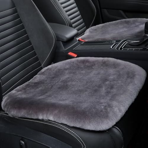 OGLAND 2 Pack Fuzzy Sheepskin Car Seat Covers for Soft Fur Wool Cushions - color: Graphite