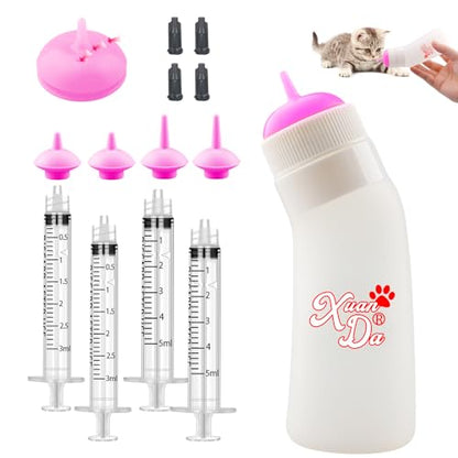 Pet Feeding Nipple with Syringe, Soft Silicone Nursing Pet Feeding Bottle, Ventilation Valve Resistant Tearing for Puppies, Kittens, Rabbit, Small Wildlife (S Nipple,Pink) - color: Pink-S Size