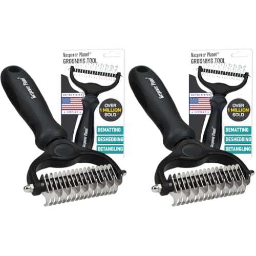 Maxpower Planet Hair Brush - Double Sided Shedding, Dematting Undercoat Rake for Dogs and Cats, Extra Wide Dog Grooming Brush, Reduce Shedding by 95%, Black (Pack of 2) - color: Black, size: Large (Pack of 2)